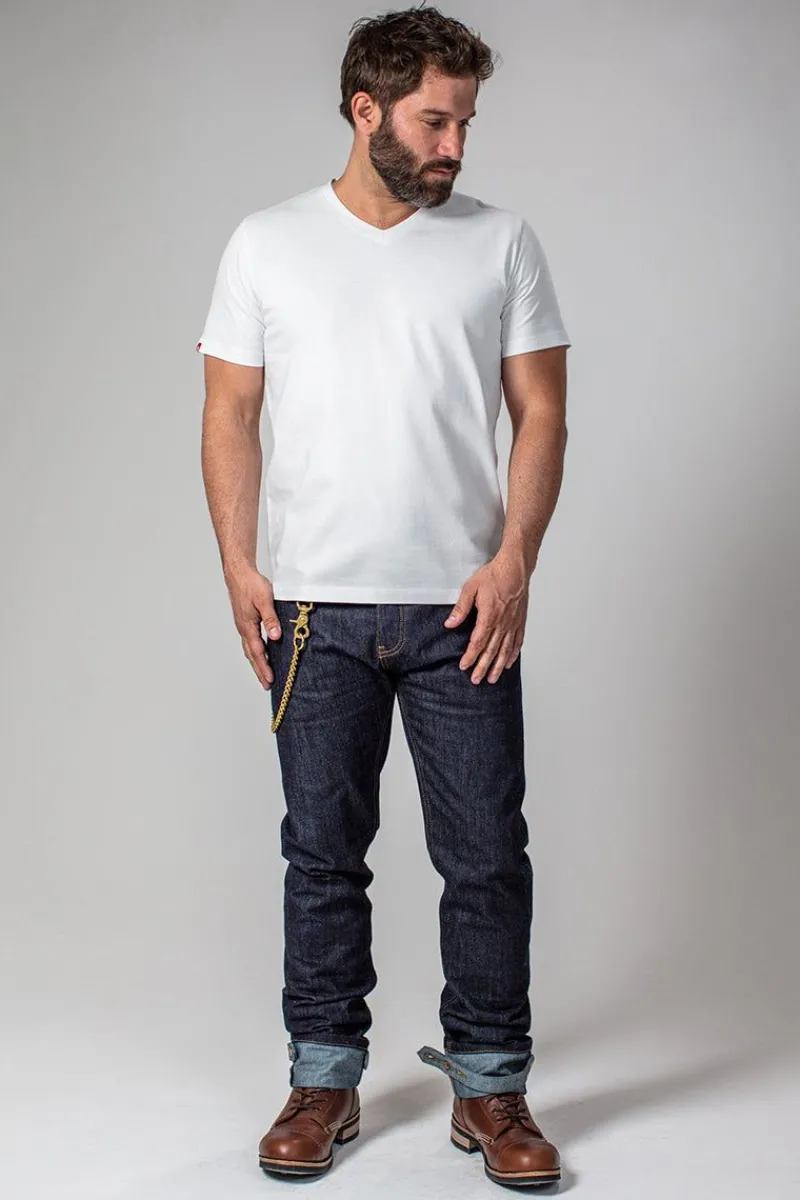 &SONS Classic White V-Neck T-Shirt Discount