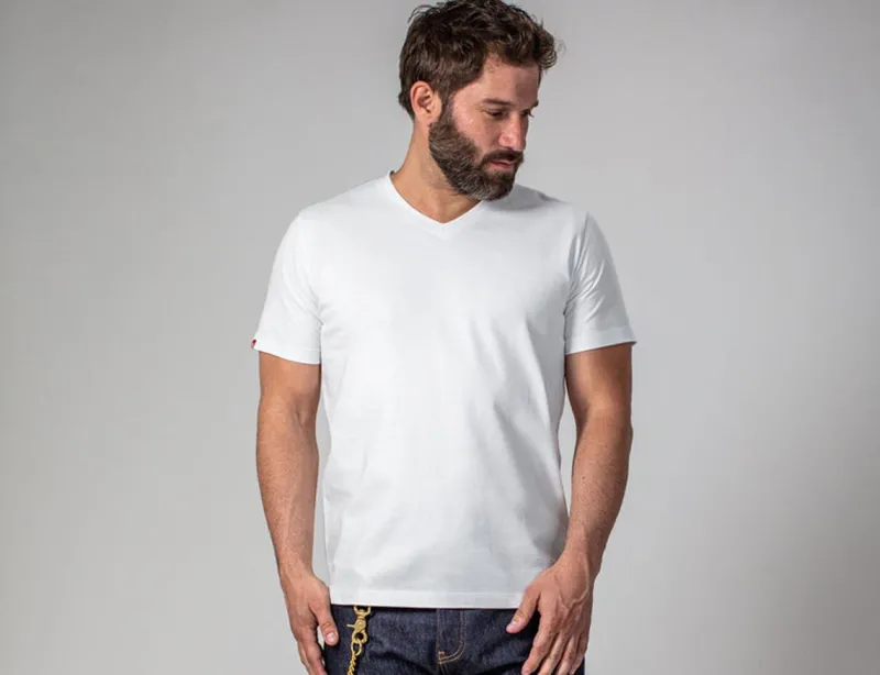 &SONS Classic White V-Neck T-Shirt Discount