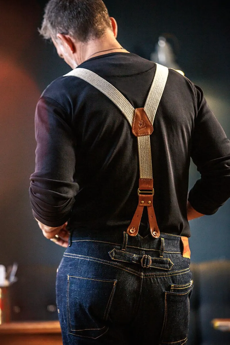 &SONS Cream Leather Braces Clearance