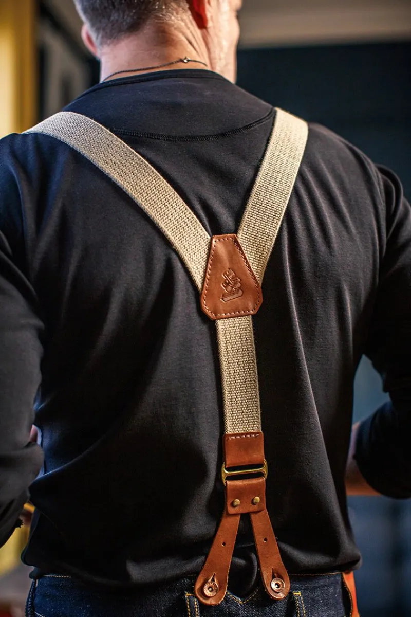 &SONS Cream Leather Braces Clearance