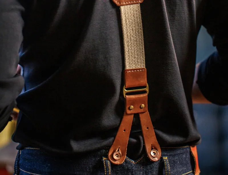 &SONS Cream Leather Braces Clearance