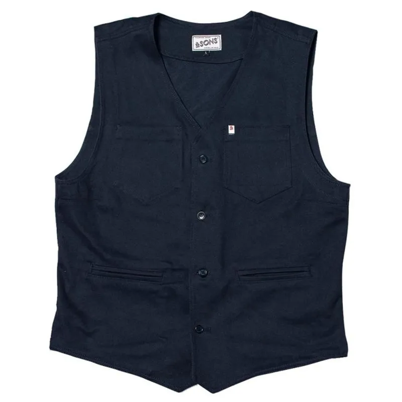&SONS Navy Lincoln Waistcoat / Vest Flash Sale