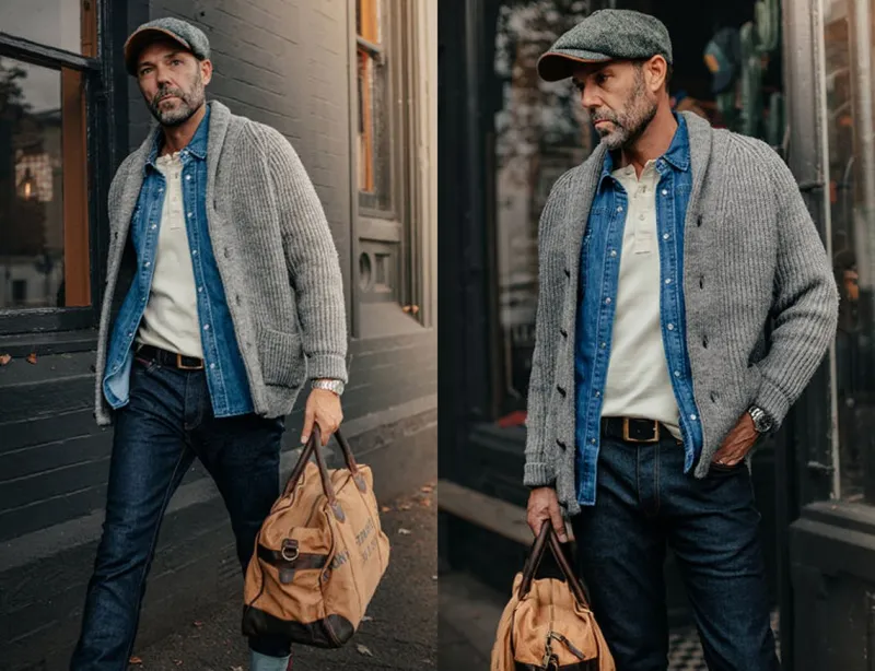 &SONS Pioneer British Wool Cardigan Grey Fashion