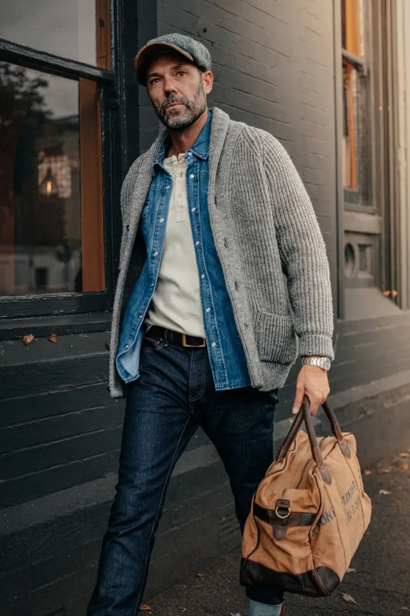 &SONS Pioneer British Wool Cardigan Grey Fashion