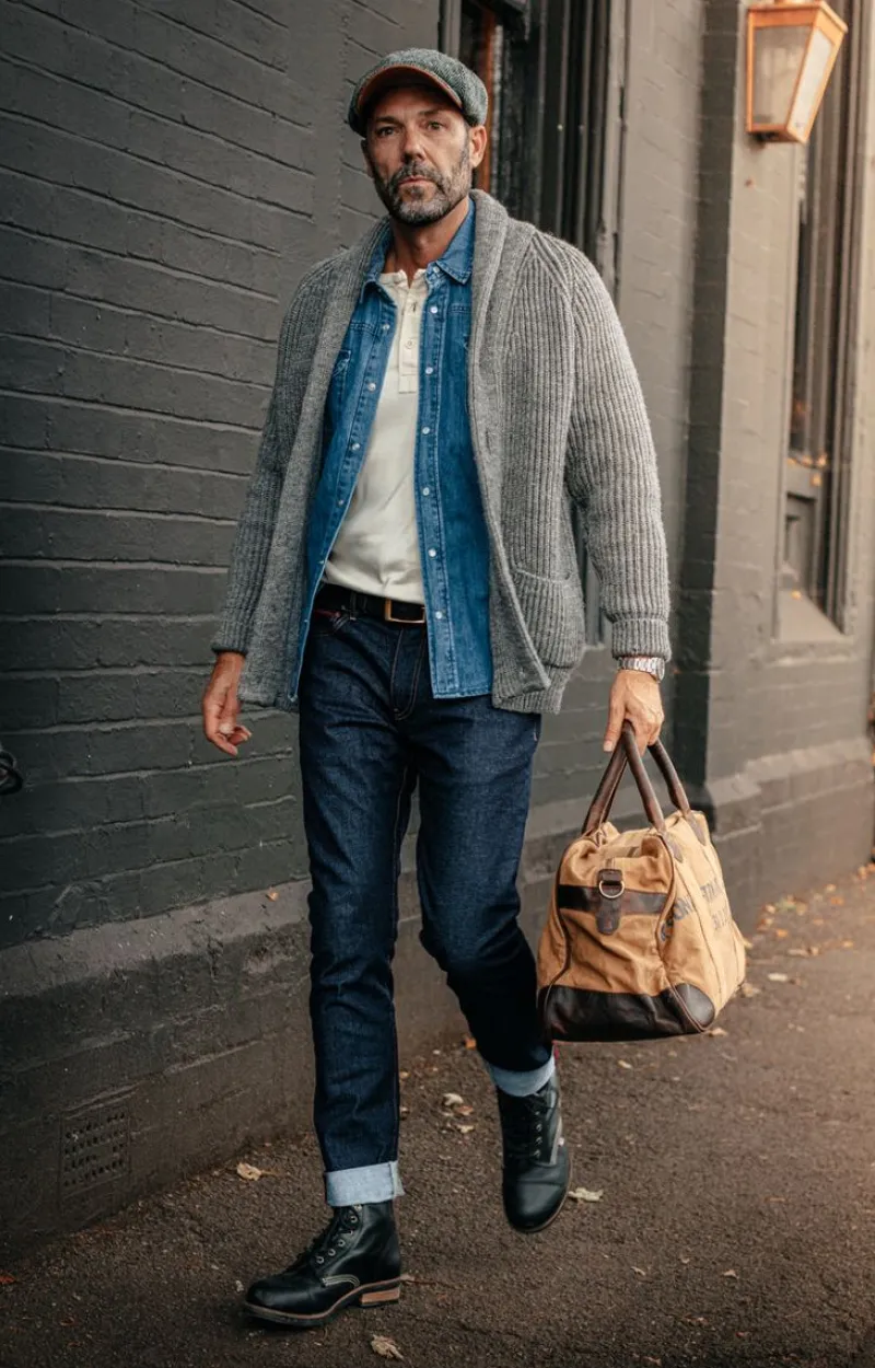 &SONS Pioneer British Wool Cardigan Grey Fashion