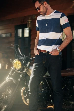 &SONS 75 T-Shirt Indigo Stripe Shop