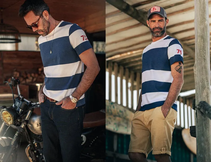 &SONS 75 T-Shirt Indigo Stripe Shop