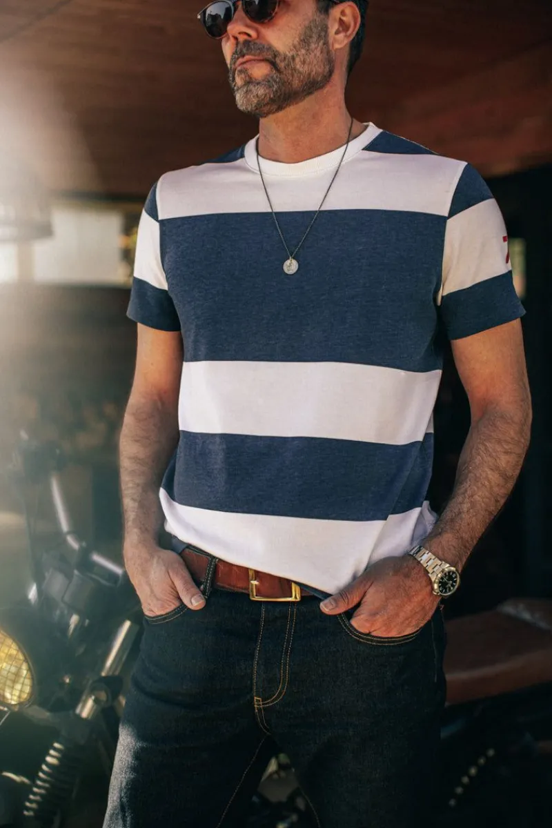 &SONS 75 T-Shirt Indigo Stripe Shop
