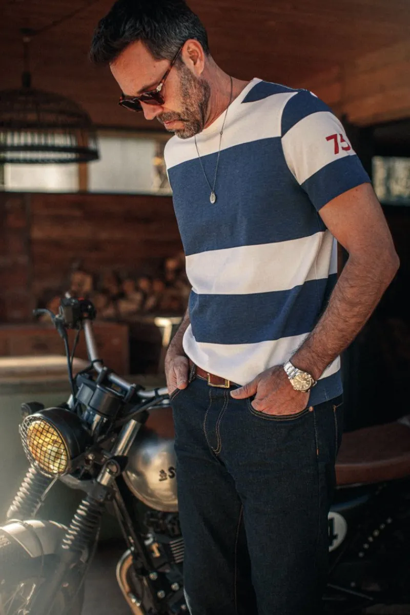 &SONS 75 T-Shirt Indigo Stripe Shop