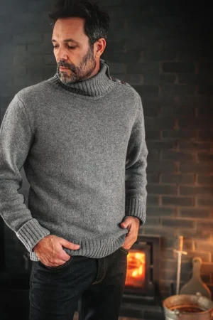 &SONS Ahab Submariner Rollneck Jumper Grey Outlet