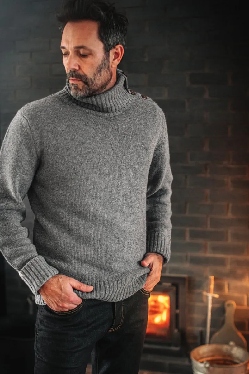&SONS Ahab Submariner Rollneck Jumper Grey Outlet