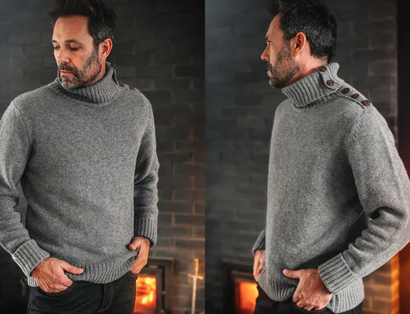 &SONS Ahab Submariner Rollneck Jumper Grey Outlet