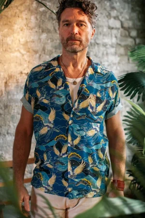 &SONS Aloha Crane Club Shirt Blue Fashion