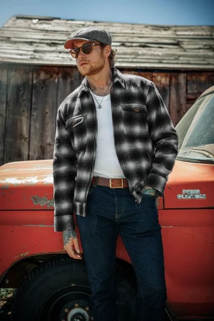 &SONS Cab Coat Grey Check New