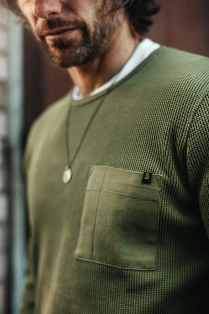 &SONS Glen Pocket Waffle Crew Surplus Green Sale