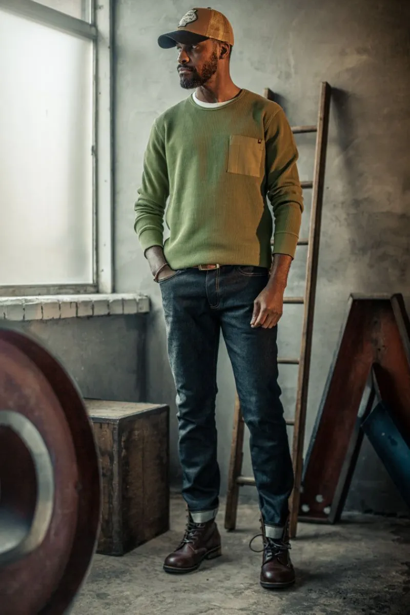 &SONS Glen Pocket Waffle Crew Surplus Green Sale