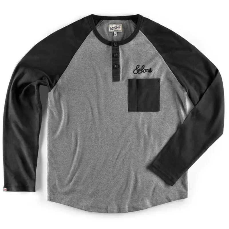 &SONS Infield Raglan Henley Shirt Grey/Charcoal Store