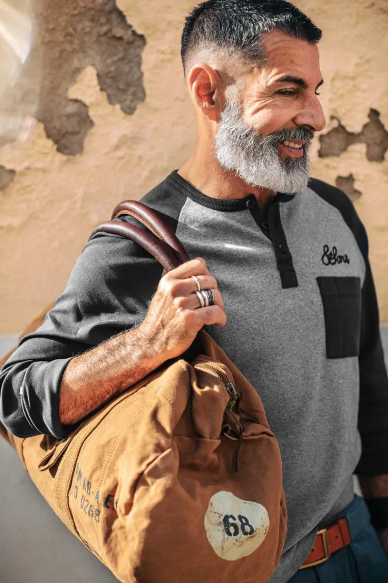 &SONS Infield Raglan Henley Shirt Grey/Charcoal Store