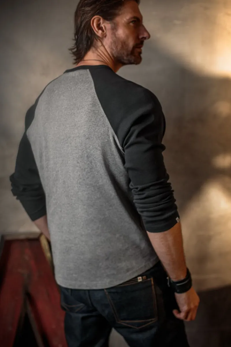 &SONS Infield Raglan Henley Shirt Grey/Charcoal Store