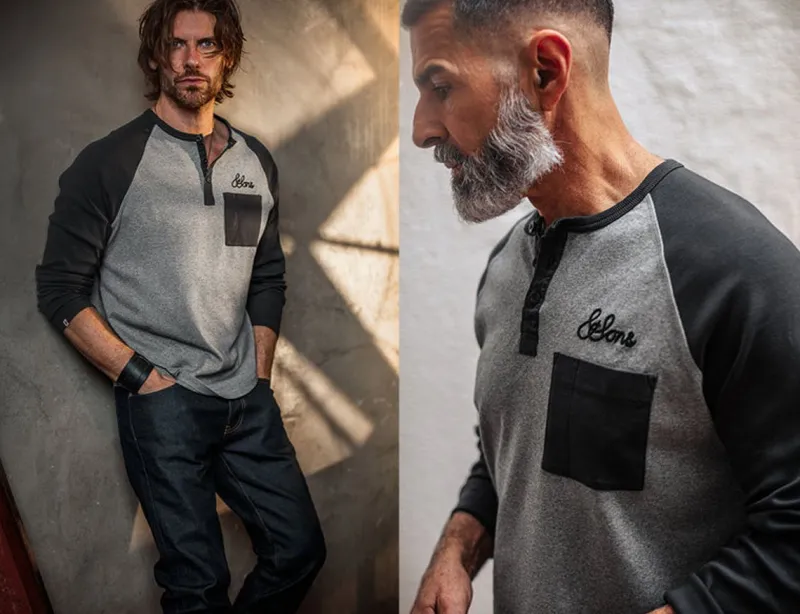 &SONS Infield Raglan Henley Shirt Grey/Charcoal Store
