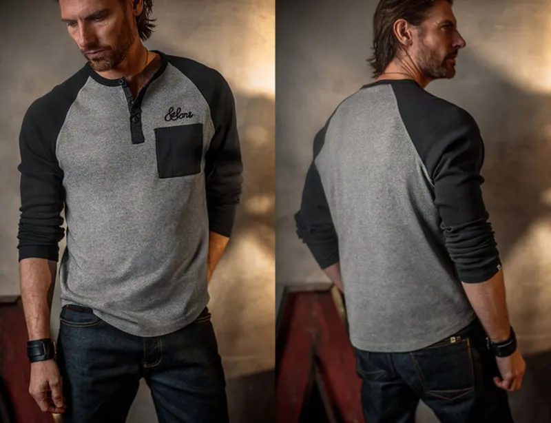 &SONS Infield Raglan Henley Shirt Grey/Charcoal Store