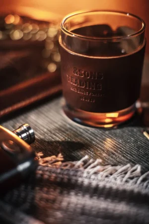 &SONS Leather Whiskey Glass Band Brown Cheap