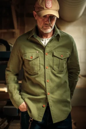 &SONS Lichen Moleskin Shirt Army Green Online