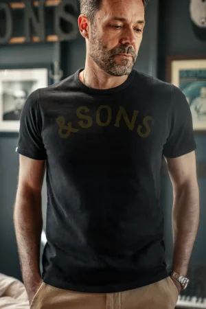 &SONS Original Old Yellow Logo T-Shirt Black Flash Sale