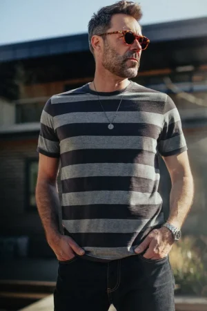&SONS Papillon T-Shirt Grey Stripe Outlet