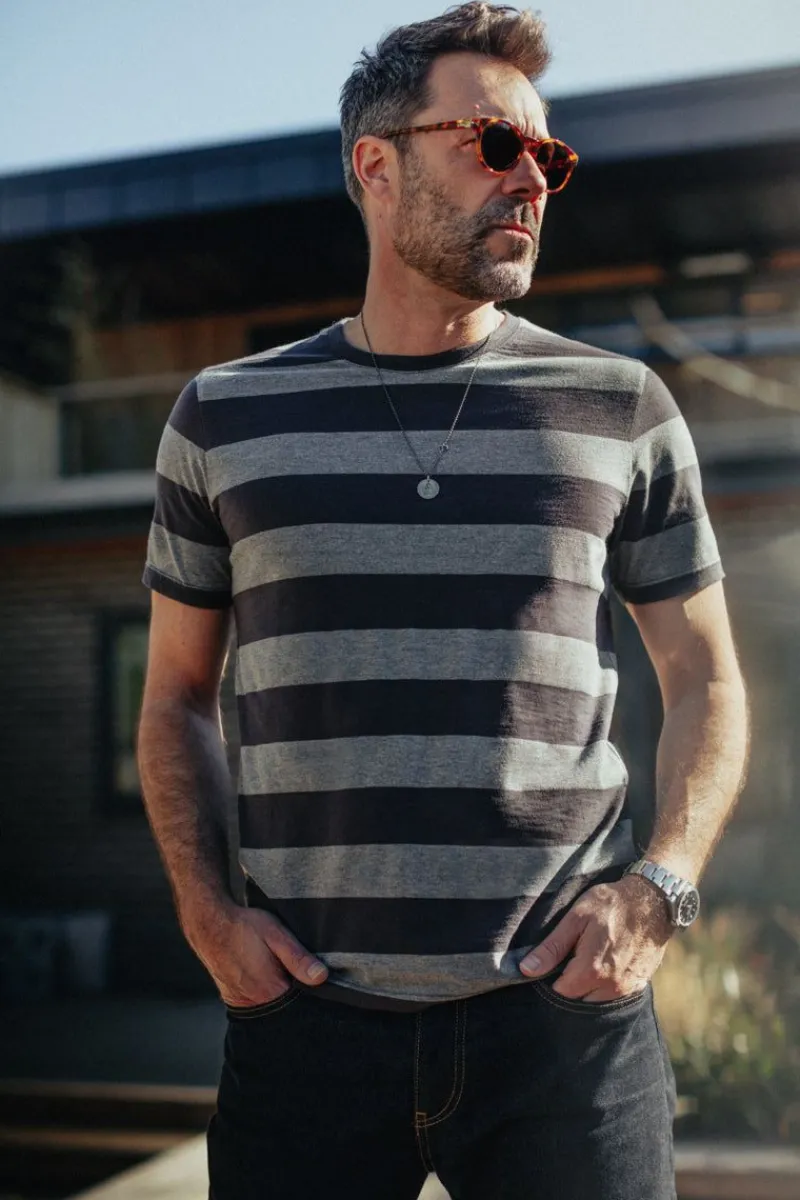 &SONS Papillon T-Shirt Grey Stripe Outlet