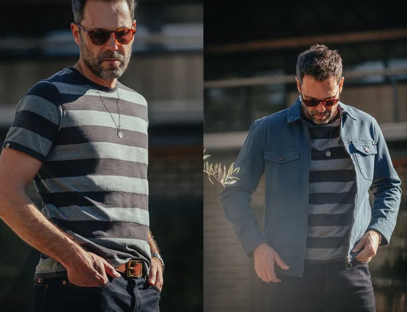 &SONS Papillon T-Shirt Grey Stripe Outlet