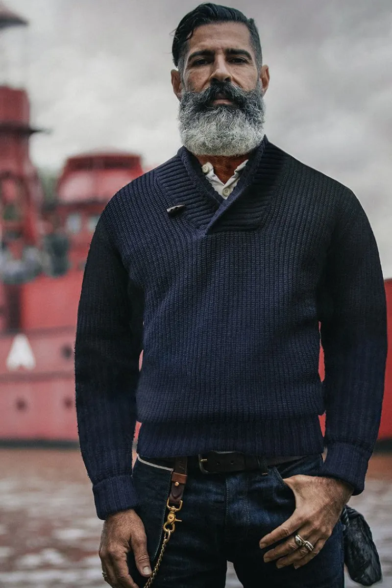 &SONS Port Shawl Collar Jumper Navy Flash Sale