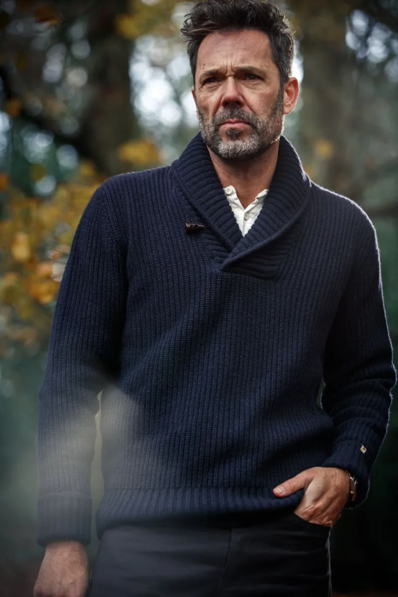 &SONS Port Shawl Collar Jumper Navy Flash Sale