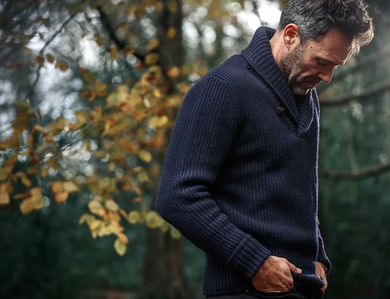 &SONS Port Shawl Collar Jumper Navy Flash Sale