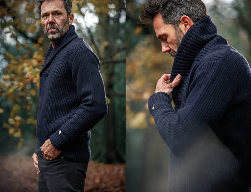 &SONS Port Shawl Collar Jumper Navy Flash Sale