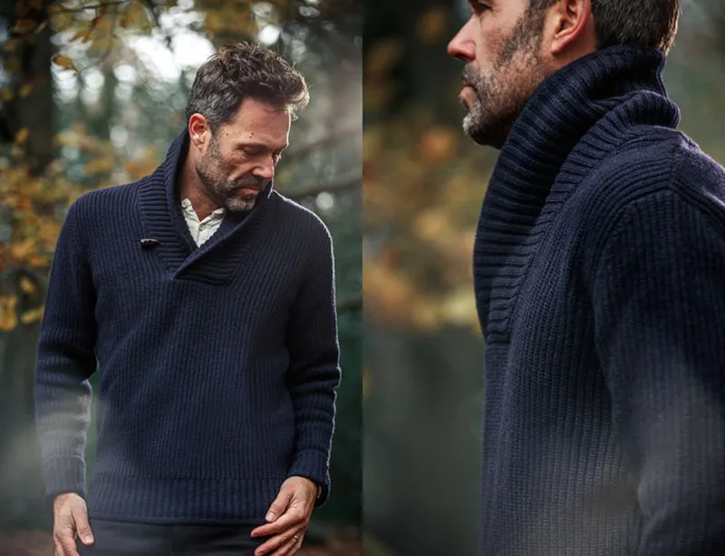 &SONS Port Shawl Collar Jumper Navy Flash Sale