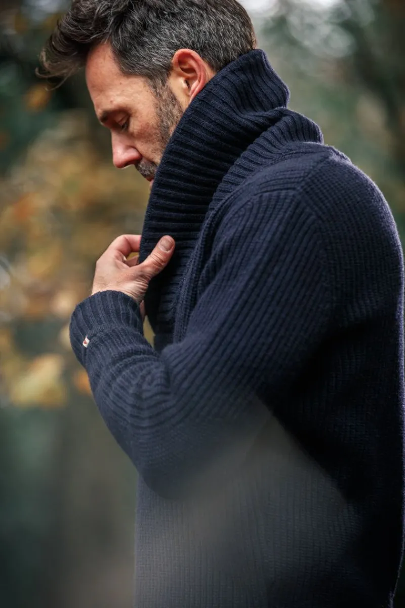 &SONS Port Shawl Collar Jumper Navy Flash Sale