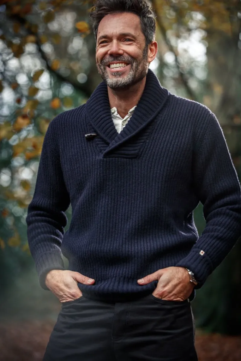 &SONS Port Shawl Collar Jumper Navy Flash Sale