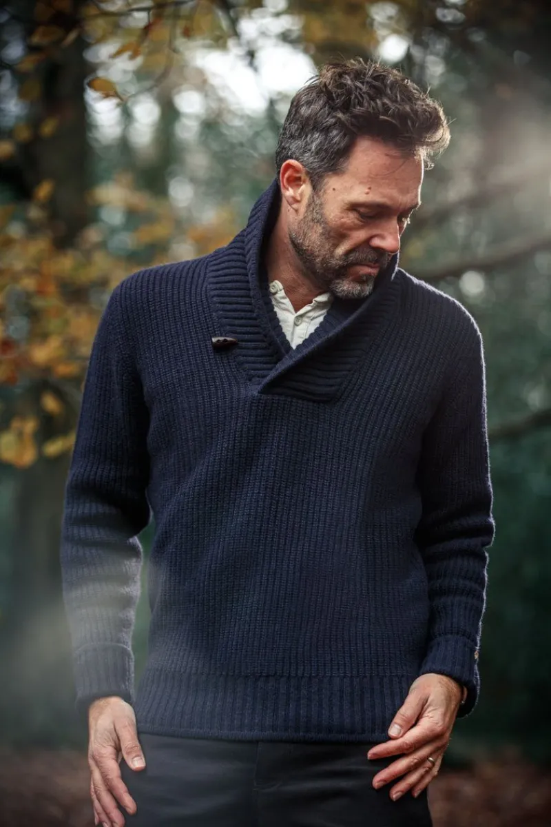 &SONS Port Shawl Collar Jumper Navy Flash Sale
