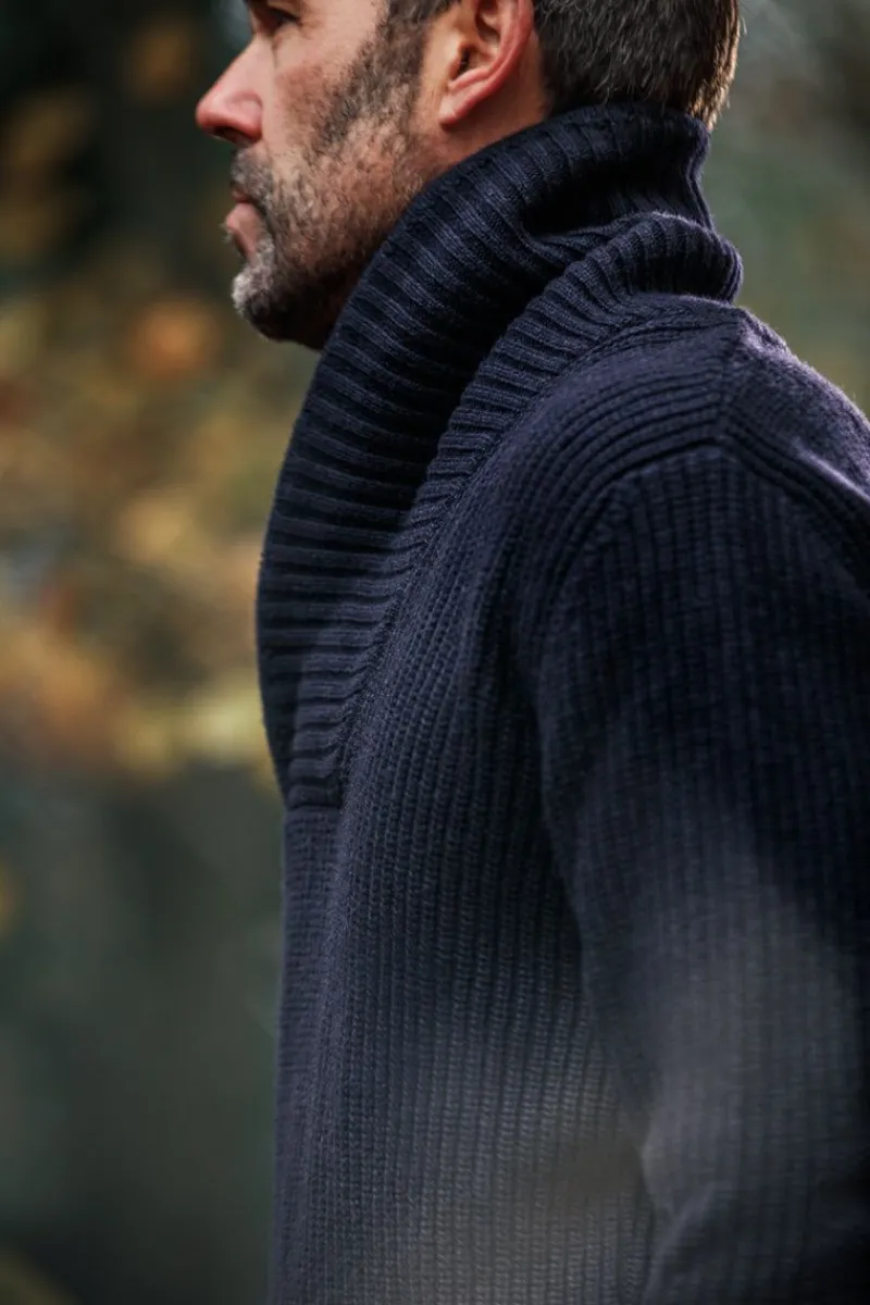 &SONS Port Shawl Collar Jumper Navy Flash Sale