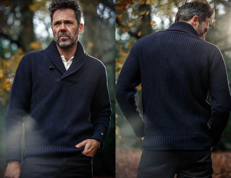 &SONS Port Shawl Collar Jumper Navy Flash Sale