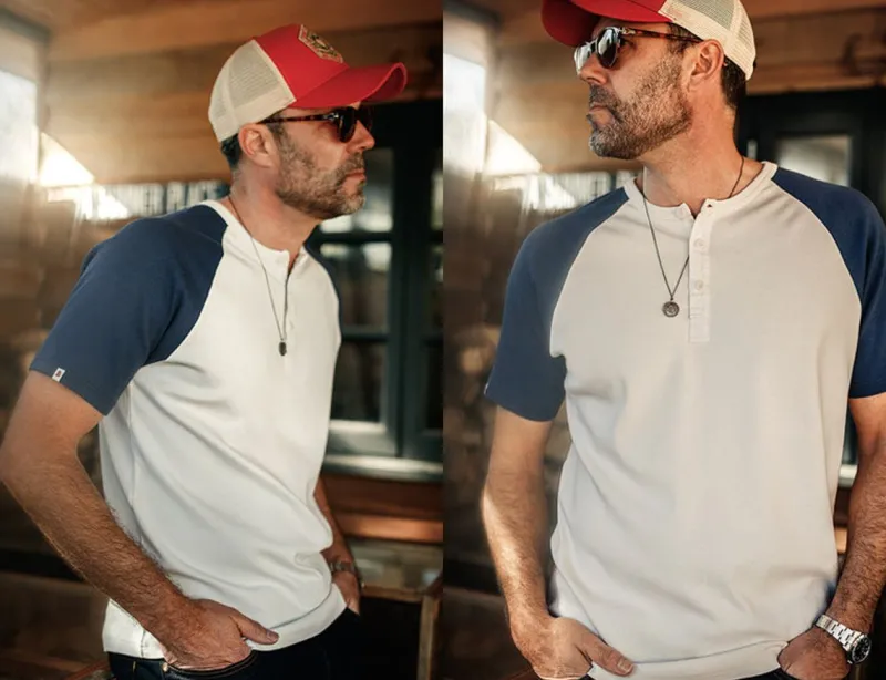 &SONS The Chariot Henley Shirt Raw/Indigo Cheap