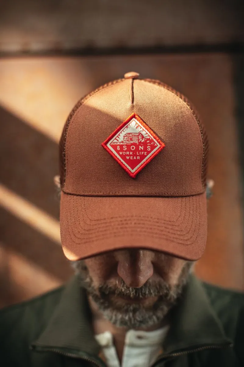&SONS Trucker Badge Cap Rust Tan Sale