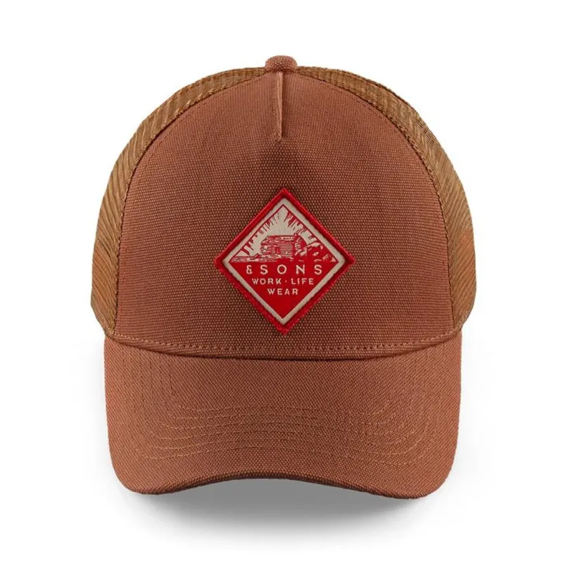 &SONS Trucker Badge Cap Rust Tan Sale