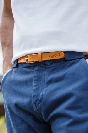 &SONS Virgil Thin Tan Leather Belt Best Sale