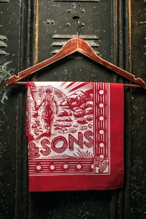 &SONS Woodcut Bandana Red Sale